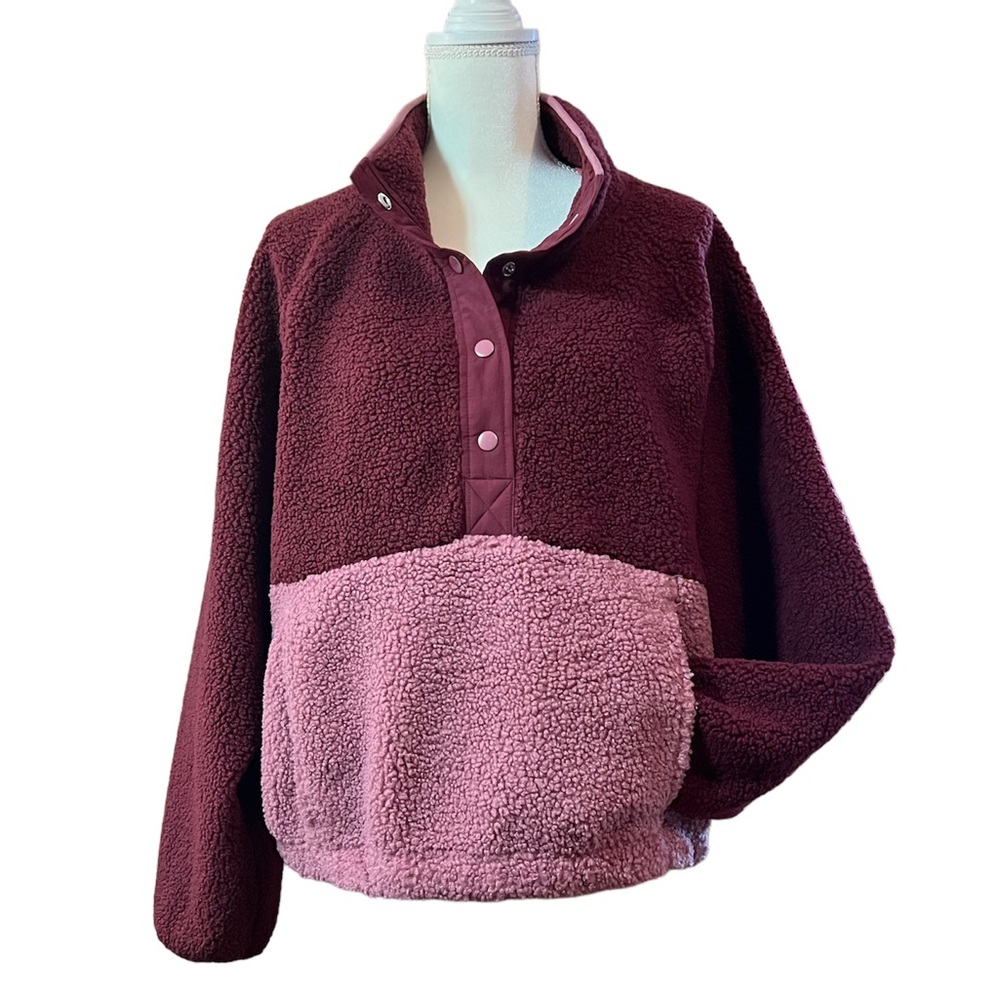 Old Navy Button Down Fleece Pullover Size XL Blush Burgandy Plush Soft Cozy